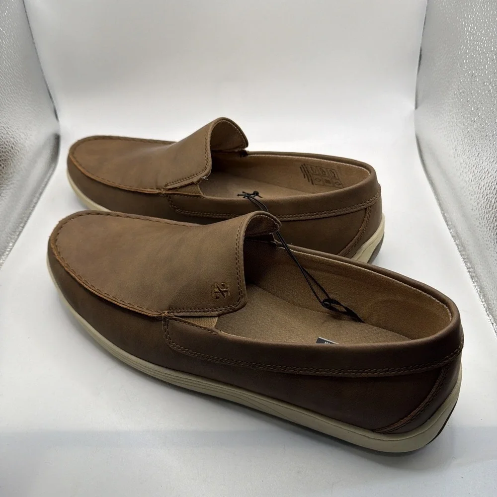 Izod Seapoint Loafers Men's Tan Leather Slip On Memory Foam Casual Mocassin - 12